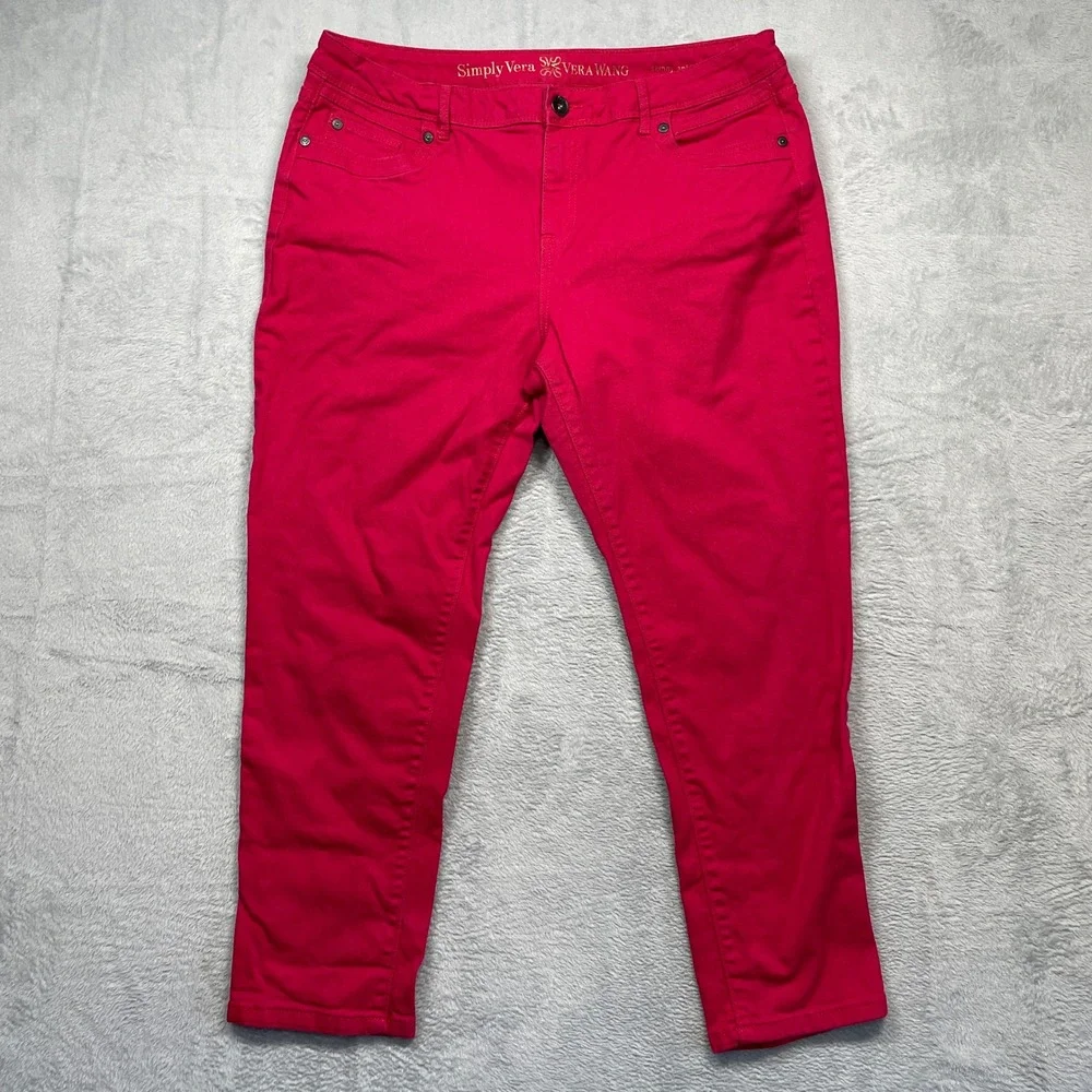 Simply Vera Vera Wang Pants Womens 16 Pink Skinny Ankle Mid Rise Stretch Slim